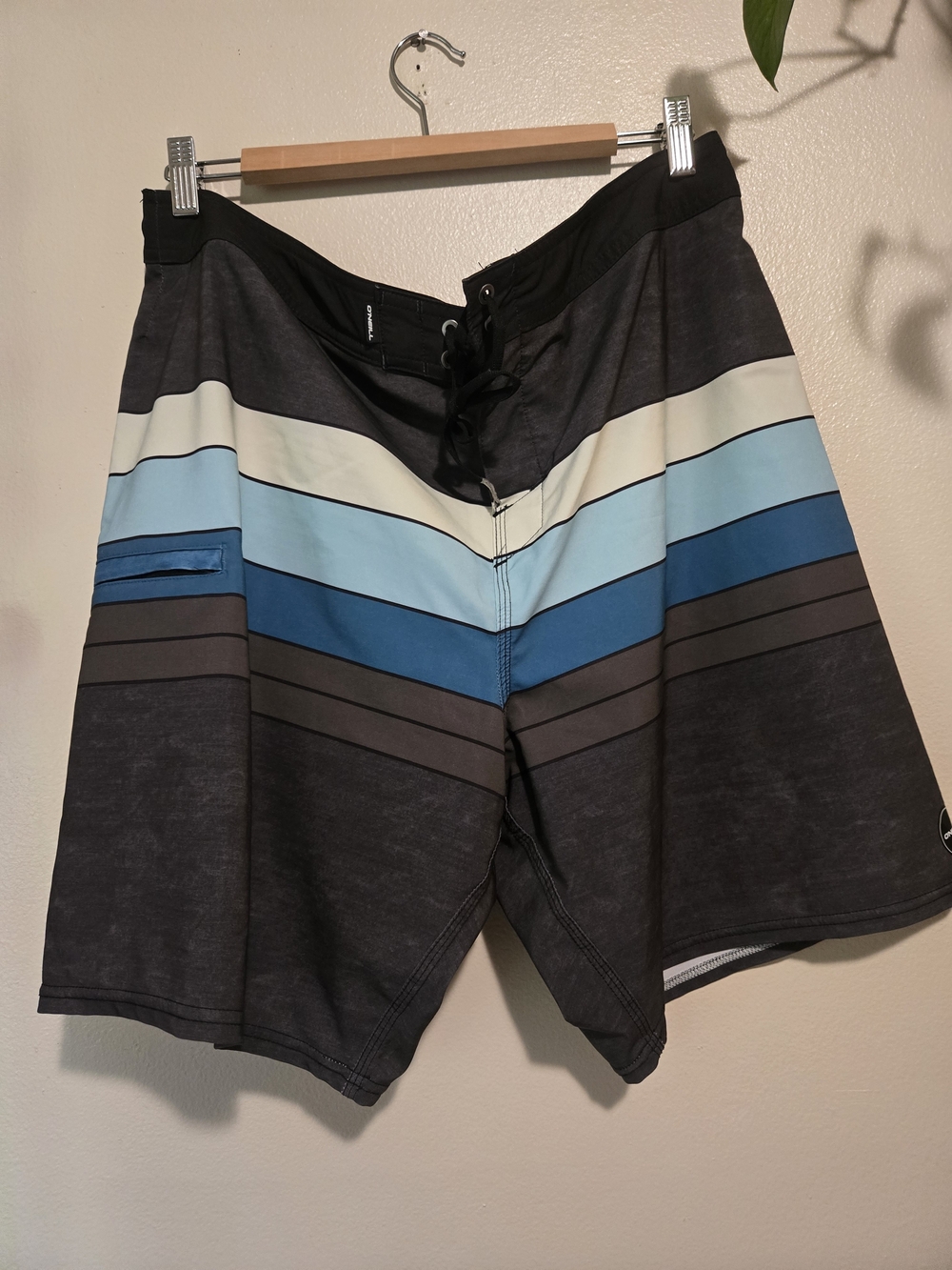 Oniell Hyperfreak Y2k Men's Black & Blue Striped Swim Trunks Size 38